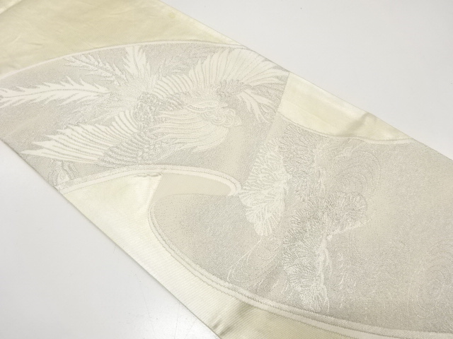 JAPANESE KIMONO / ANTIQUE FUKURO OBI / SILK / WOVEN SCROLL & PHOENIX & KASAMATSU